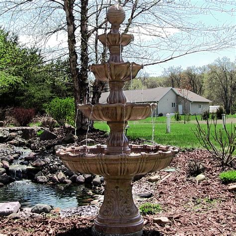Large Tiered Outdoor Fountain With Ball Finial Fiberglass