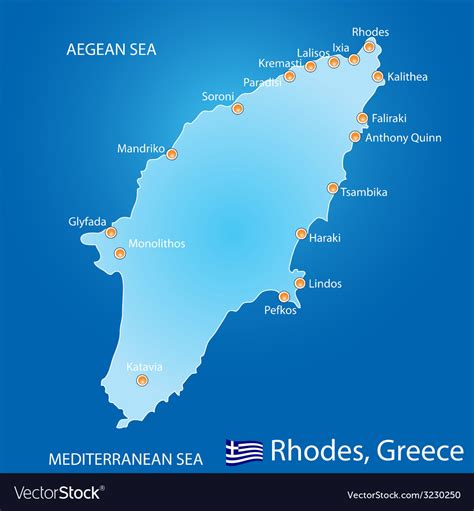 Island Of Rhodes In Greece Map Royalty Free Vector Image