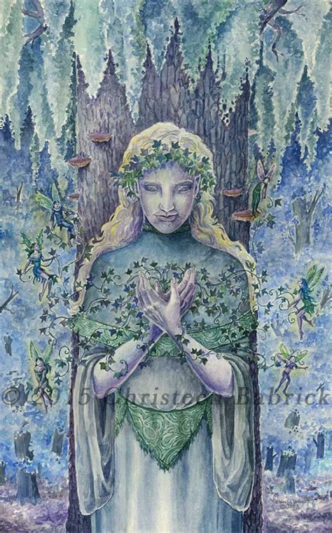 Original Art Watercolor Fantasy Willow Ivy Magic Fairy Faery Mushrooms