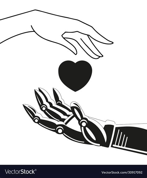Hands Human And Robot Holding Shape Heart Vector Image
