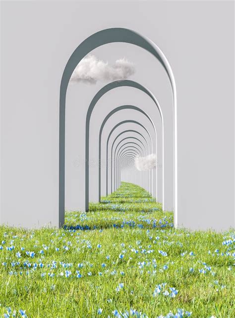 3d Rendering Arch Hallway Simple Geometric Background Architectural