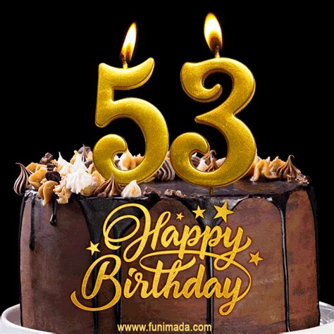 53 Birthday Chocolate Cake With Gold Glitter Number 53 Candles 