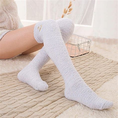 Womens Knee High Fluffy Bed Socks Ladies Over Knee Socks Women Over