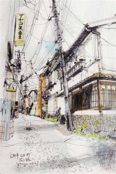 Yohji Kato, Jan 17 | Landscape drawings, Urban sketching, Urban landscape