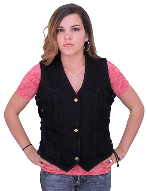 Womens Conceal Carry Black Denim Vest W Side Laces Wlsdv5 Leather Supreme