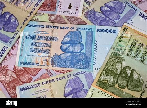 Lot Of Zimbabwe Hyper Inflation Dollar Bills Including The One Hundred Trillion Dollars The
