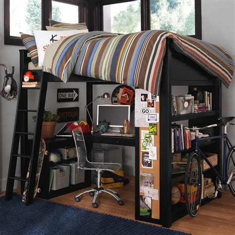 Bunk beds are a great option when the objective is to save space and, when you think about, why wouldn't you want that? boys room bunk bed with workspace and bike | Interior ...
