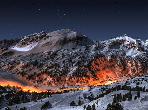 Mountains Landscapes Snow Night Fire Art Photography Skyscapes Hd Wallpaper : Wallpapers13.com