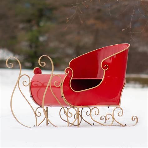 Medium Metal Holiday Sleigh Decoration In Antique Red