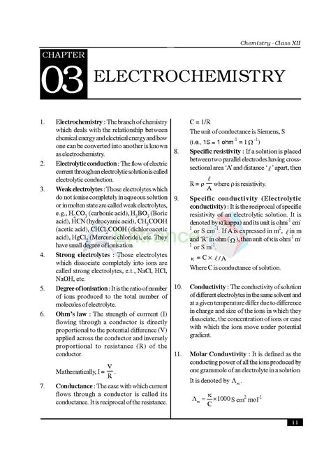 Chemistry Formula For Class 12 Chapter Electrochemistry
