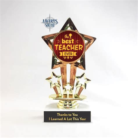 Best Teacher Ever Trophy Free Engraving Greatest Teacher Etsy