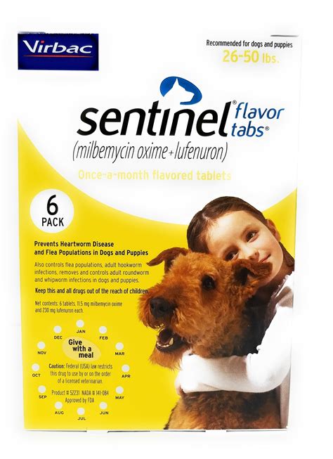 Vet Approved Rx Sentinel Flavor Tabs 26 50 Lbs 6 Doses For Pets