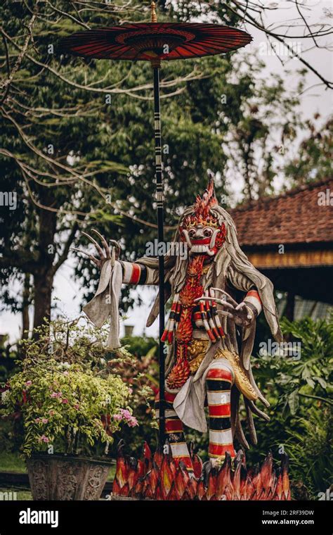 Close Up Of Statue With Barong Colorful Mask Traditional Balinese