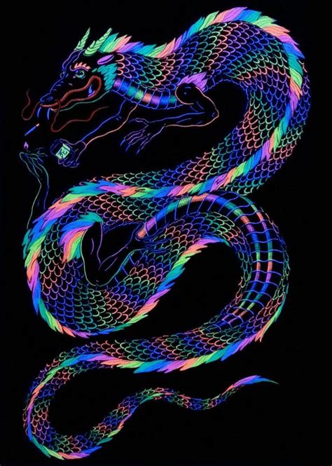 Rainbow Dragon Neon Sharpies Fineliner And Ink On Paper A4