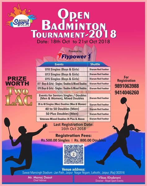 The 2018 german open, officially the yonex german open 2018, was a badminton tournament which took place at innogy sporthalle in germany from 6 to 11 march 2018 and had a total purse of $150,000. Open Badminton Championship 2018 - Jaipur | MeraEvents.com