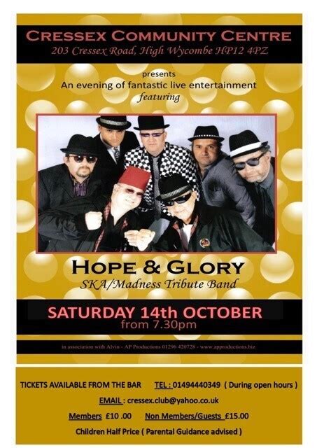 Hope And Glory Tickets Madness Tribute Cresmunity Centre High