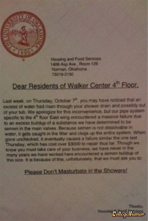 25 Fake Letters Warning Students Not To Masturbate In Dorm Showers