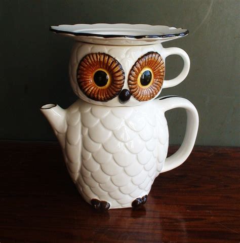 Vintage Ceramic Owl Teapot Cup And Saucer Set
