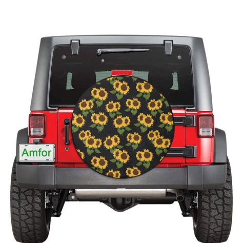 Sunflower Jeep Tire Cover Spare Wheel Cover Floral Yellow Flowers Bl