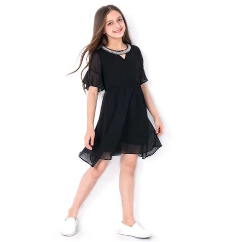Fashion Chiffon Black Dress For Little Girl Princess Girls Dress Size 6