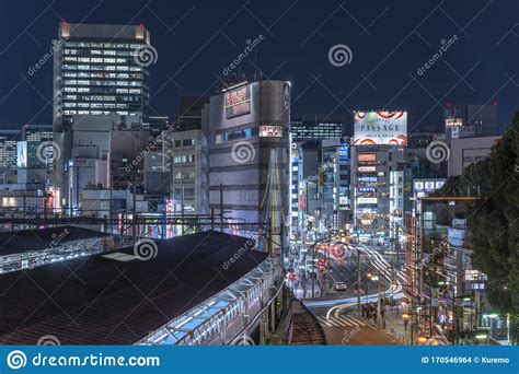 High Angle Night View Of The Ueno Park Street Leading To The