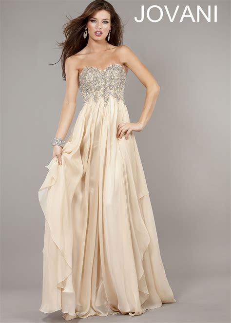 Classy Strapless Nude Evening Gown Nude Beaded Prom Dress Jovani