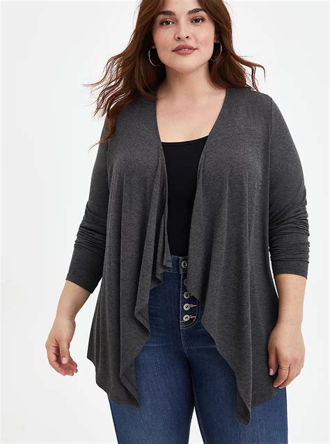 Plus Size Super Soft Charcoal Grey Drape Cardigan Sweater Torrid