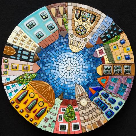 Mosaic Table Top With Cute View Of The Town By Irina Charney Mosaic