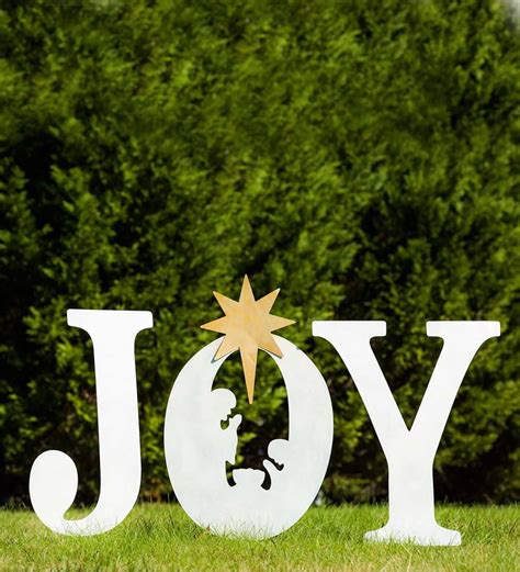 Christmas Joy Yard Sign With Nativity 3 Pieces Plowhearth