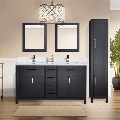 It covers everything you need with its medicine cabinet and linen cabinet. COMBO 60" dark brown elevated double sink vanity set with ...