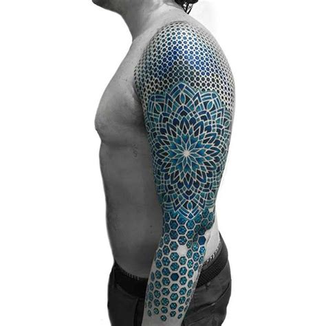 Blue Mandala And Geometric Sleeve Best Tattoo Design Ideas