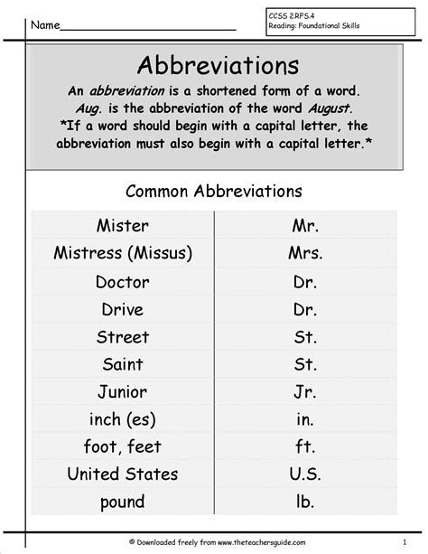 18 Abbreviation Worksheets For Students