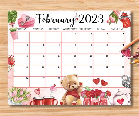 Editable February 2023 Calendar Sweet Valentine Planner 2023 Etsy