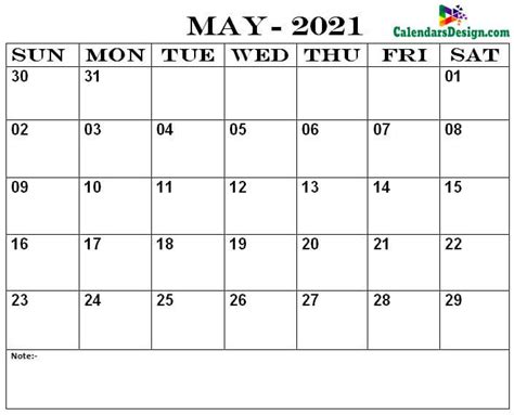 Free Download May 2021 Calendar Printable Online