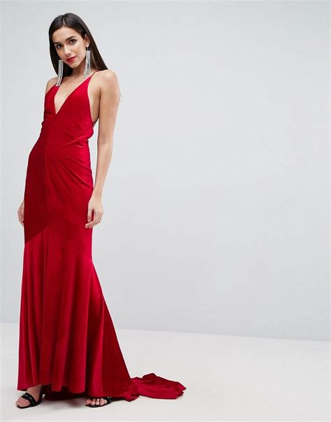Asos Red Carpet Velvet Deep Plunge Strappy Maxi Dress Red I Like The