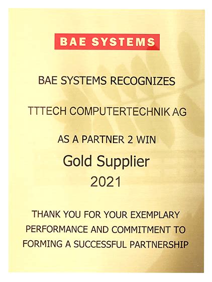 Bae Systems Honors Tttech Aerospace With A Gold Tier Supplier Award
