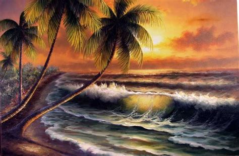 Canvas Art Palm Tree Sunrise Painting Hand Painted Art