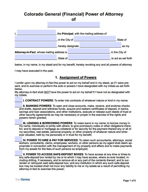 Printable General Power Of Attorney Form Colorado Printable Forms Free Online