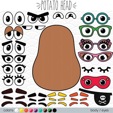 Hand Drawn Colored Potato Head Mr And Mrs Paper Doll Outline Etsy