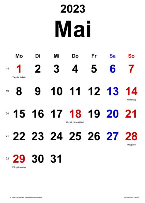 Kalender Mai 2023 Als Pdf Vorlagen