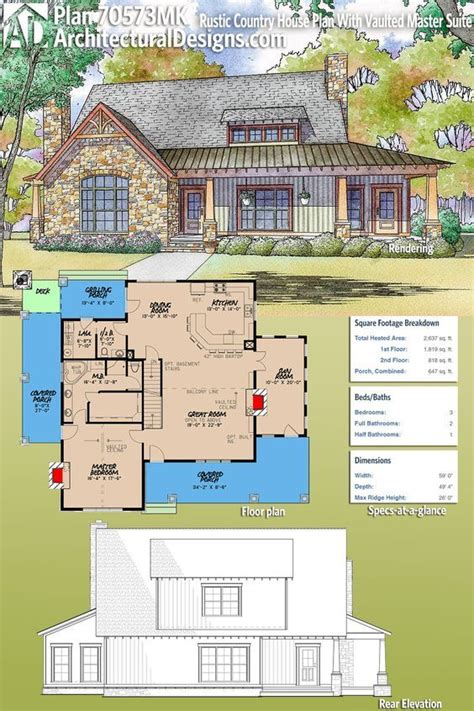 Plan 70573mk Rustic Country House Plan With Vaulted Master Suite