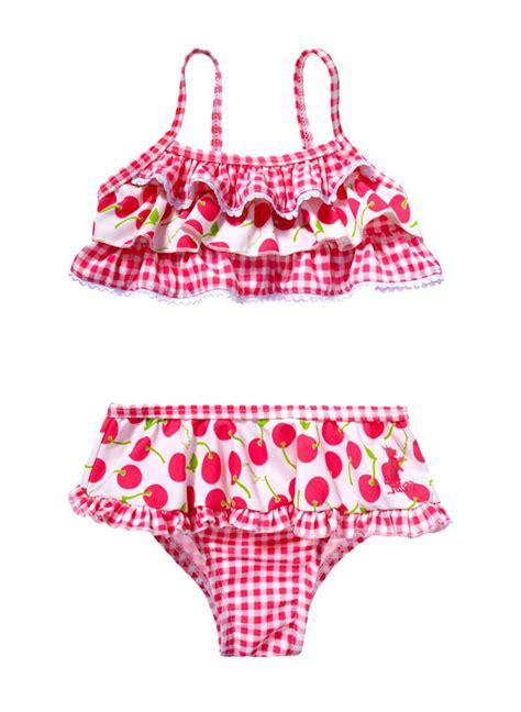 Juicy Couture Azalea Pink Ginghamcherry Print Swimsuit Bikini Jcsig