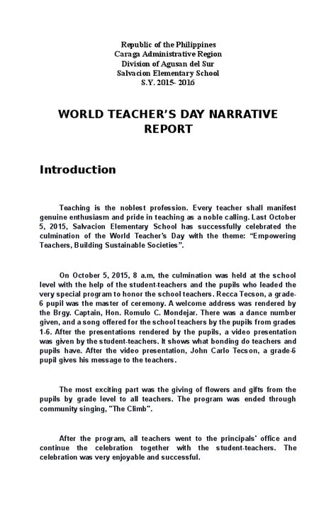 Doc World Teachers Day Narrative Report Joyce Abragan