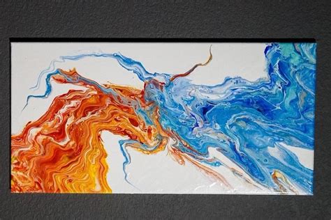 Fluid Art Abstract Painting Fire And Ice Blue Aqua Blue Red