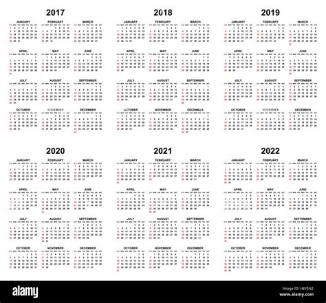 Simple Editable Vector Calendars For Year 2017 2018 2019 2020 2021 2022