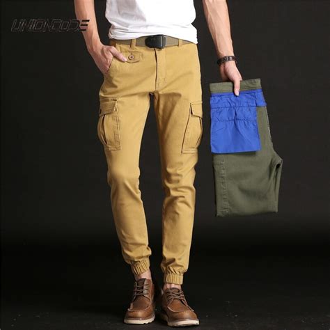 Cargo Pants Men Stretch Twill Tapered Legs Washed Cotton Military