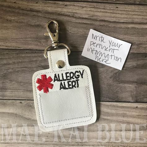 Medical Allergy Alert Information Tag Keychain Keyfob Etsy Key Fobs Keychain Fob Keychain