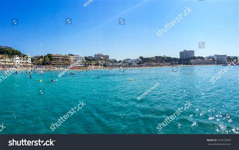 Bright Sunny Ocean Beach Panoramic Scene Stock Photo