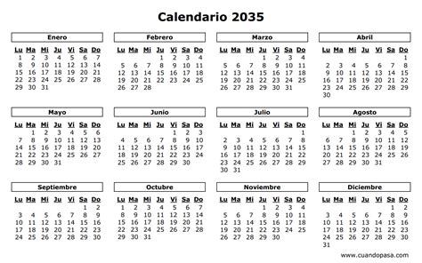 Calendario 2035
