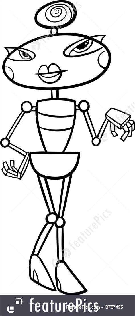 Illustration Of Female Robot Cartoon For Coloring